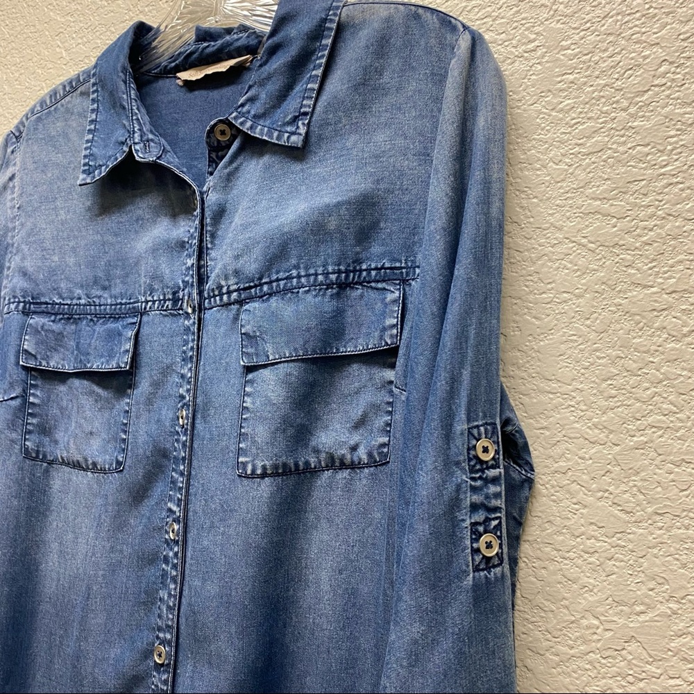 Soft Surroundings Roll Tab Button Up Chambray Shi… - image 6